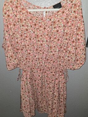 Floral Pink Peach Drawstring Waist Mini Dress